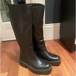 Sam Edelman Larina waterproof black leather knee high tall lug boots size 7.5